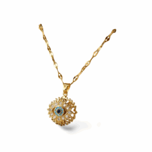 Collar dorado redondo giratorio ojo azul rhinestone