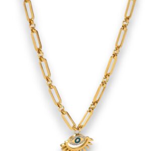 Collar dorado ojo turco gran eslabon media luna rhinestone