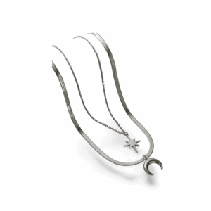 Collar plateado acero doble capa estrella y luna