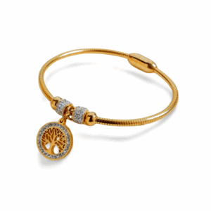 Pulsera dorada arbol vida acero dije iman