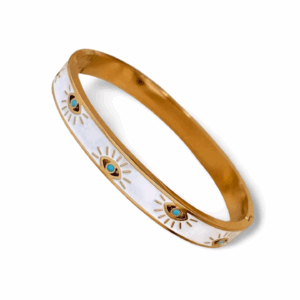 Pulsera dorada blanca rígida ojo turco