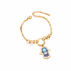 Pulsera dorada dije mano fatima azul
