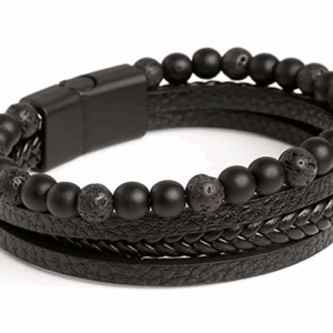 Pulsera hombre iman 4 tiras negro