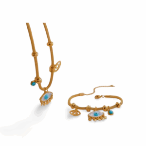 Set Pulsera y collar Dorado ojo Turco azul