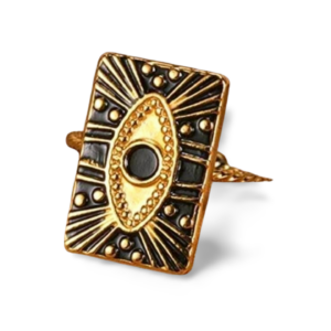 Anillo metalico negro ojo turco rectangular dorado