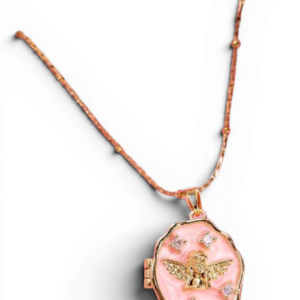 Collar Relicario Angel dorado/rosa