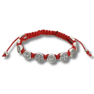 Pulsera hilo rojo medallas san Benito plateadas